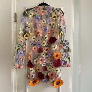 Nude Floral Mini Dress-Size S